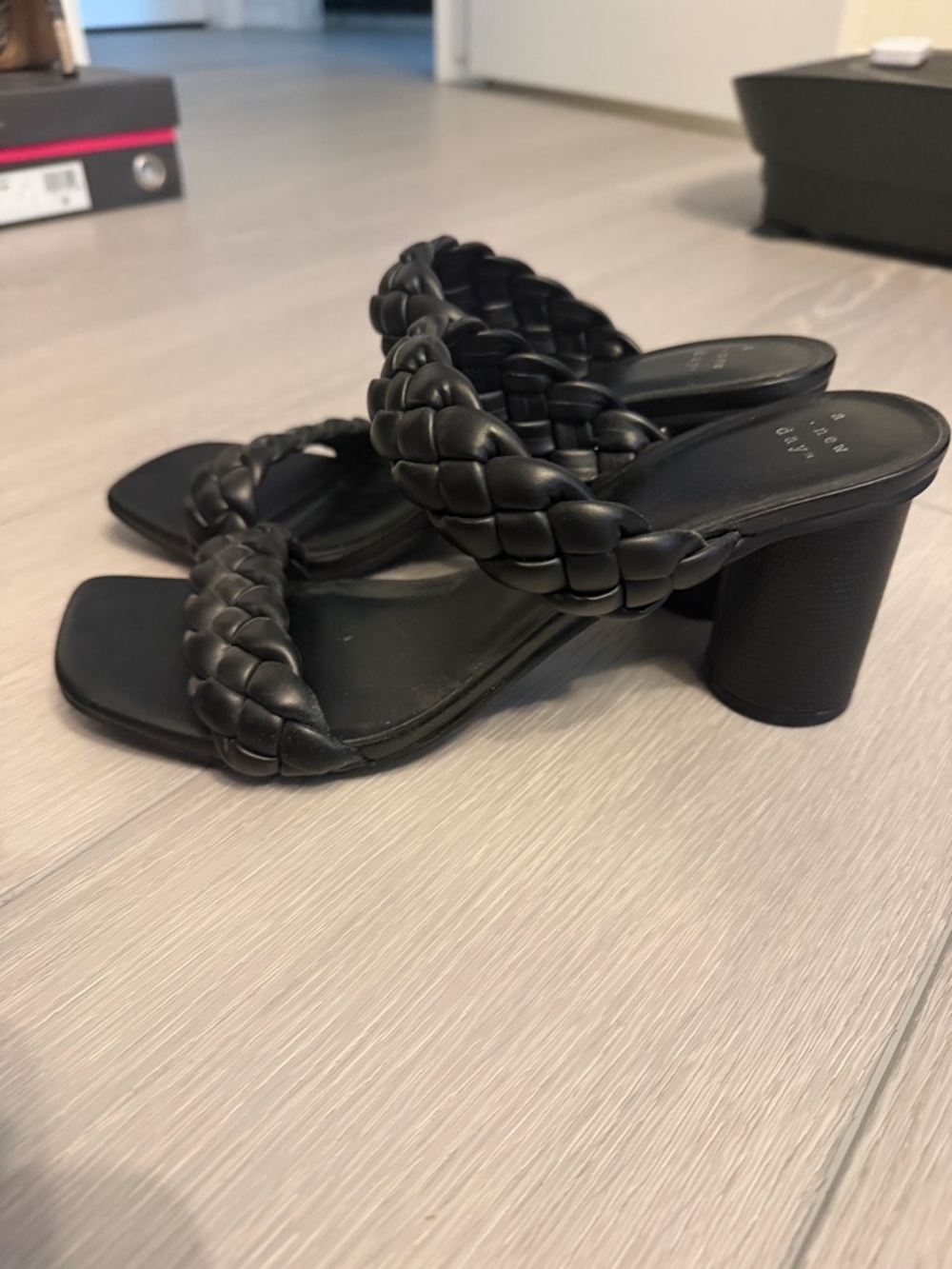 A New Day Black Braided Strap Block Heel Sandals - Size 10